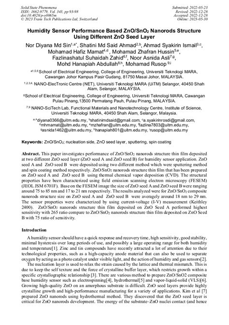 Humidity Sensor Performance Based ZnO SnO2 Nanorods Structure Using