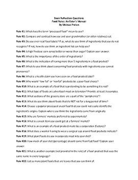 Food Rules: An Eater's Manual by Michael Pollan Book Reflection Questions