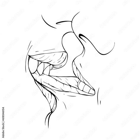 couple kissing lips sketch vector illustration line art Stock Vector ...