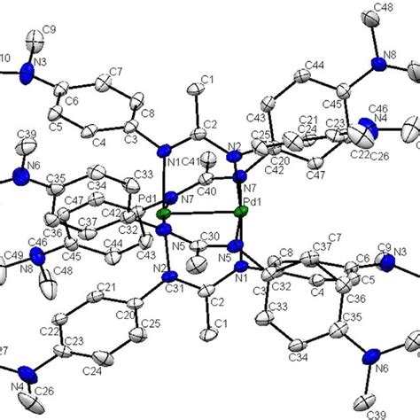 Molecular Structure Of Pd 2 L 4 In The Crystal Molecule With Pd1