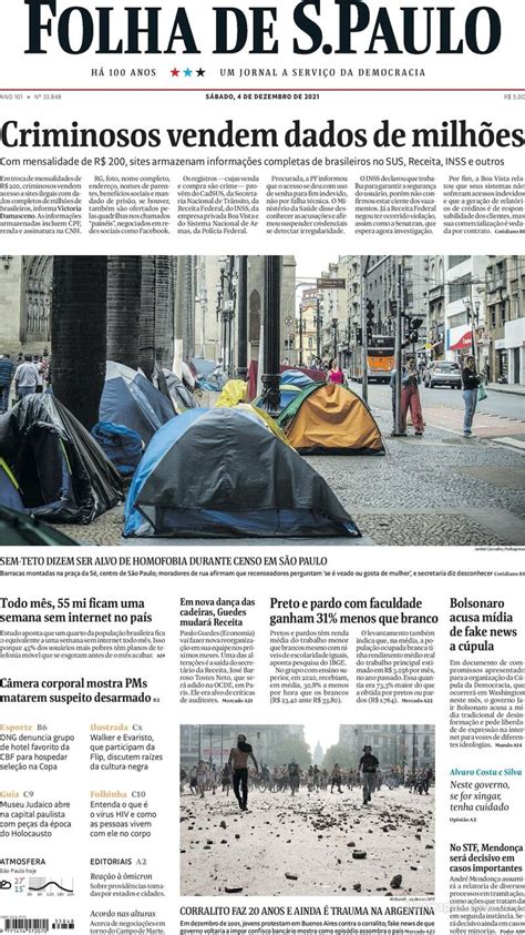 Capa Folha De S Paulo Domingo 7 De Novembro De 2021