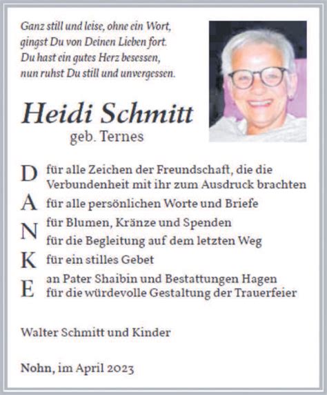 Traueranzeigen Von Heidi Schmitt Saarbruecker Zeitung Trauer De