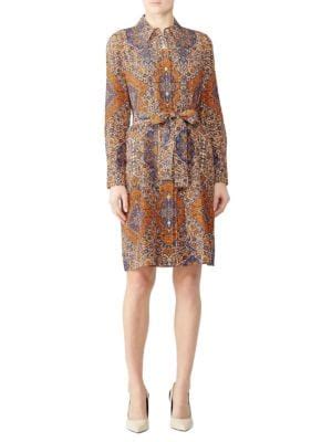 Tory Burch Soiree Print Belted Silk Shirt Dress On Sale Saks Off Th