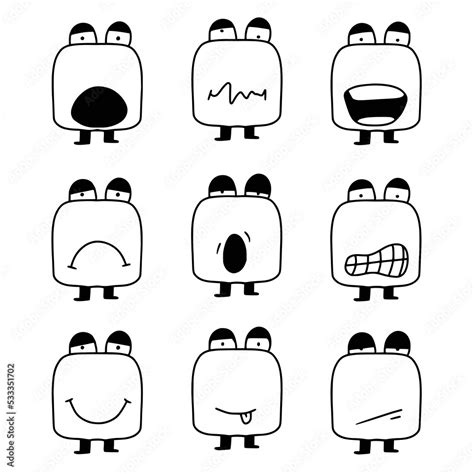 Hand Drawn Cartoon Faces Emoji Vector Collection Emoticon Doodle