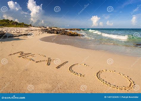 Beautiful Caribbean Sea Beach In Playa Del Carmen Mexico Stock Image