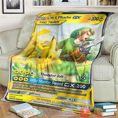 Anime Pkm Link And Pikachu Tag Team Gx Custom Soft Blanket Pixeltee