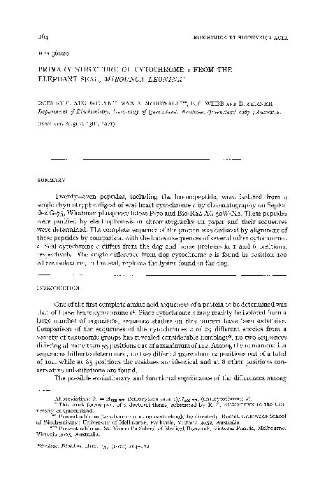 (PDF) seal cytochrome c amino acid sequence | Bob Augusteyn - Academia.edu