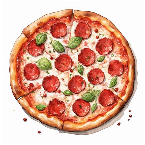 Aquarell Illustration Pizza Peperoni Vektor Mit Wei Em Hintergrund