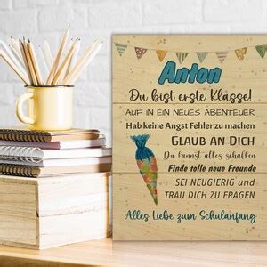 Holztafel Schulanfang Blau Mit Name Personalisiertes Geschenk Schulkind