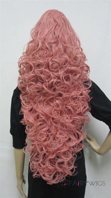 Cheap Capless Long Synthetic Hair Pink Wavy Cheap Costume Wigs Pink