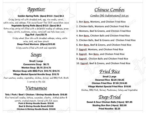 Menu at Village Market restaurant, Thunder Bay