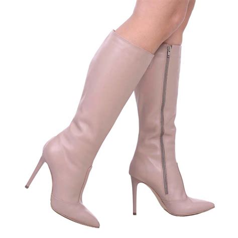 Cizme Stiletto Din Piele Naturala Nude Inchis Cod C