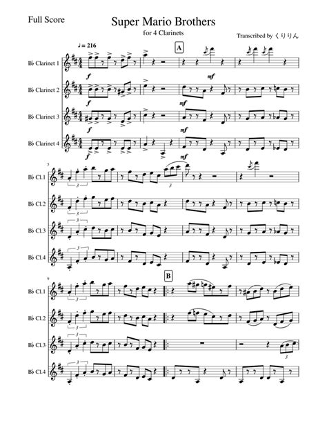 Super Mario Bros Sheet Music For Clarinet Download Free In Pdf Or Midi