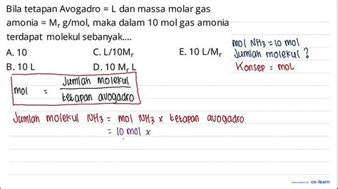 Bila Tetapan Avogadro L Dan Massa Molar Gas Amonia Mr G Mol Maka Dalam 10 Mol Gas Amonia T