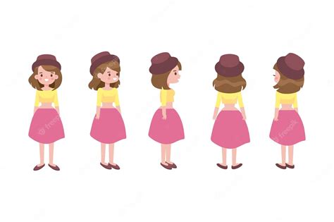 Premium Vector Girl Woman Front Side Back View Flat Vector Character For Animation Separate