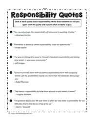 Taking Responsibility For Your Own Actions Worksheets