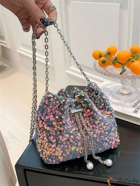 Birdinbag Glamorous Mini Bucket Bag With Drawstring Design Sequin