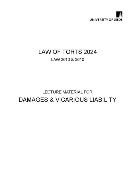 Damages And Vicarious Liability Lecture Handout 24 Law Of Torts 2024