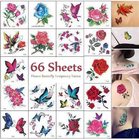 66pcs Temporary Tattoo Sticker Body Art 3d Waterproof Flower Butterfly Tattoo Ebay