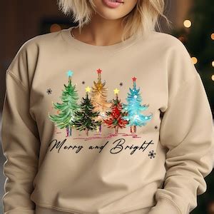 Merry And Bright Trees Women S Christmas Shirt Womans Holiday Shirt