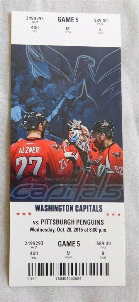 2015 Washington Capitals Vs Pittsburgh Penguins 10 28 15 NHL Unused