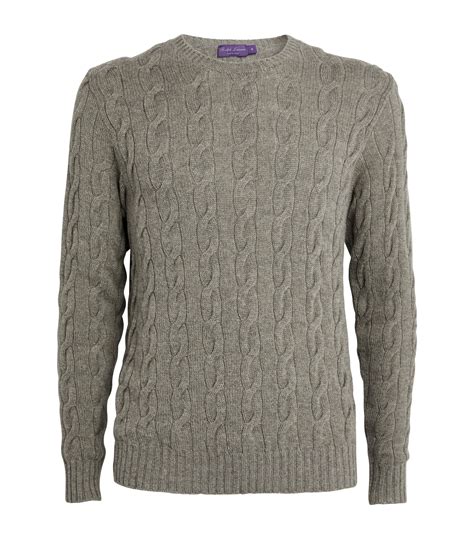 Mens Ralph Lauren Purple Label Grey Cashmere Cable Knit Sweater