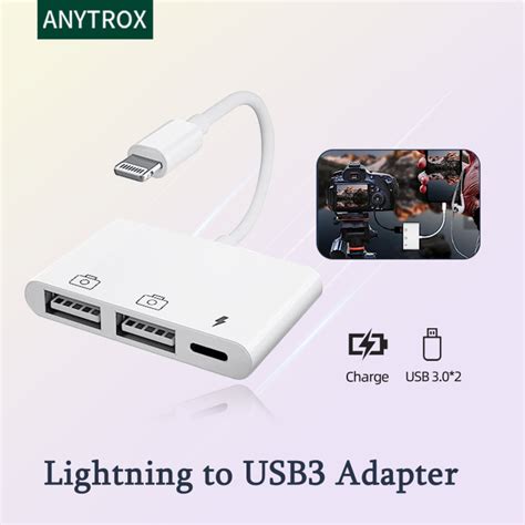 Anytrox Lightning To Otg Usb Adapter Splitter Camera Hubs Connector With Charging Port Data