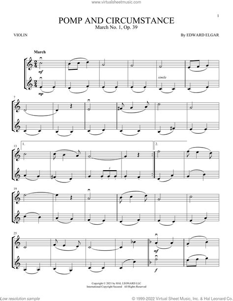 Pomp And Circumstance March No Op Sheet Music For Two Violins