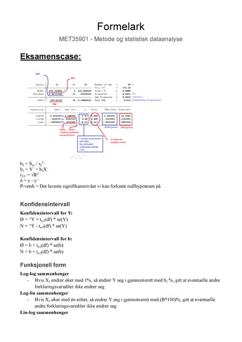 Formelark Eksamen Formelark Met Metode Og Statistisk