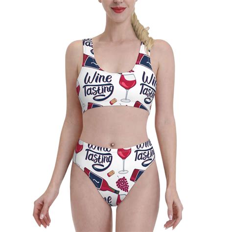 Lukts Women High Waisted Bikini Set Red Wine Glass Bottle Swimsuit