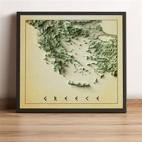 Greece Map Greece 2d Relief Map Greece Vintage Map Greece Print