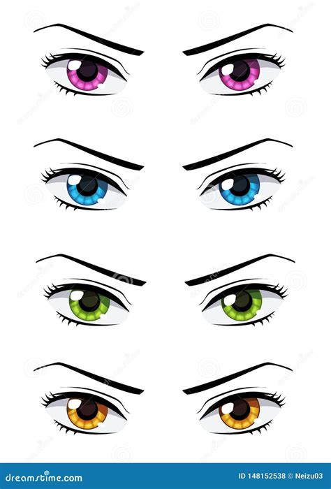 Set of anime style eyes stock illustration. Illustration of human ...