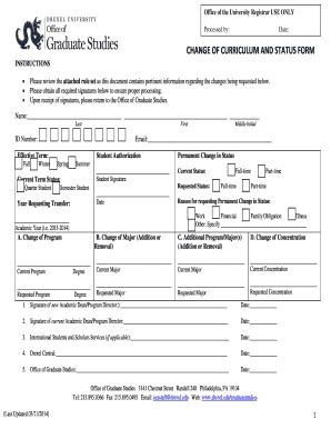 Fillable Online Drexel Change Of Curriculum And Status Form Drexel