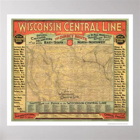 Wisconsin Central Railroad Map 1882 Poster | Zazzle