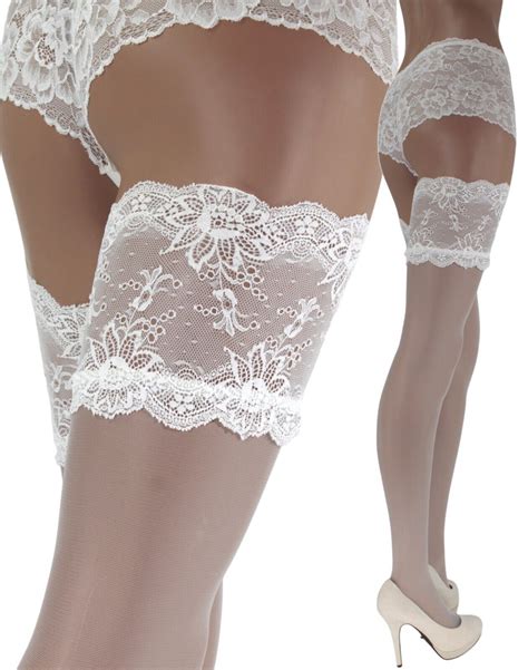 New Deep Lace Top Sheer Hold Ups Stockings Denier Cm Lace Top Ebay