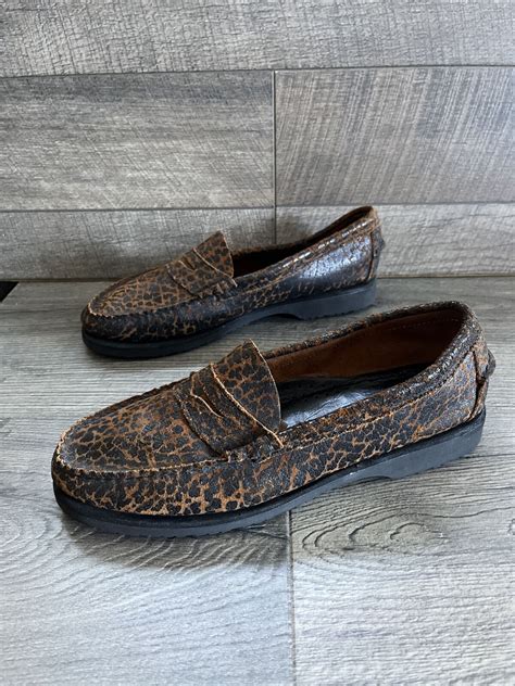 Sebago Penny Loafers Slip On Black Brown Animal Leopa Gem