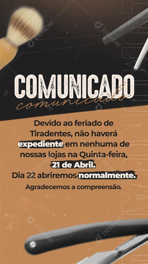 Story Comunicado Devido ao Feriado Não Haverá Expediente Barbearia