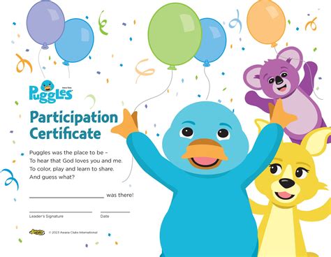 Awana Puggles Participation Certificate Pack Awana