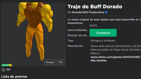 COMO CONSEGUIR Traje De Buff Dorado COMPLETAMENTE GRATIS E ROBLOX YouTube