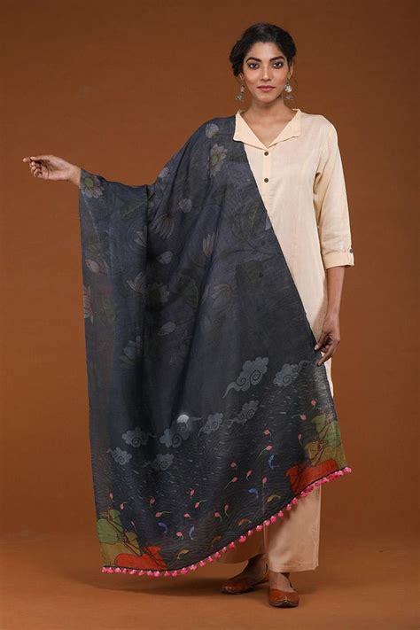 Label Pratham Print Pichwai Dupattas Tussar Linen Pichwai Dupatta