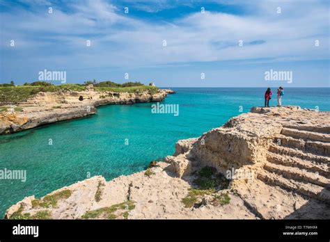 Italy Apulia Salento Region Roca Vecchia Jagged Coastline Dotted