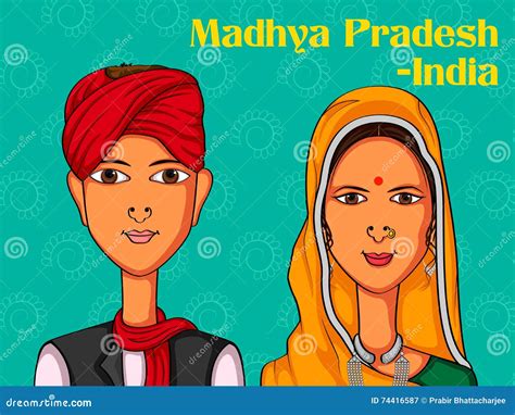 Couple In Traditional Costume Of Madhya Pradesh, India Cartoon Vector ...