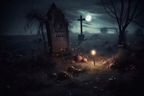 Premium AI Image | Halloween night Cemetery on Halloween