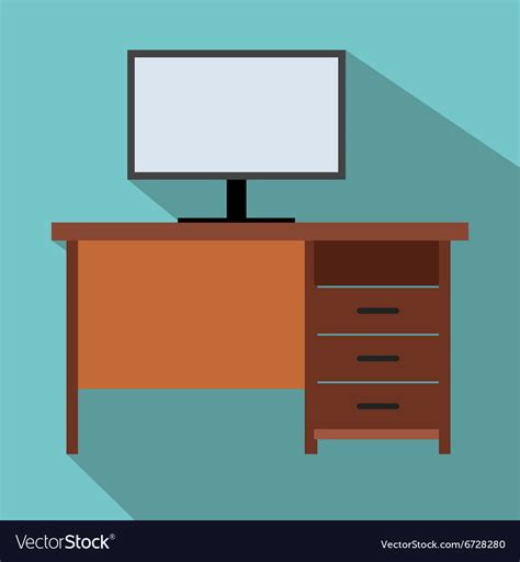 Computer Desk Flat Icon Royalty Free Vector Image