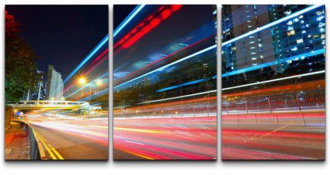 wall26 Canvas Print Wall Art Set Traffic Light Trails in Downtown Los ...