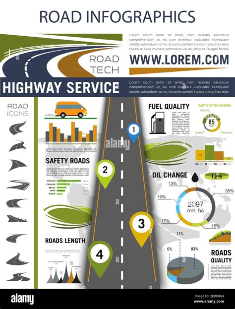 road infographic roadway  pin pointers road  car icons graph