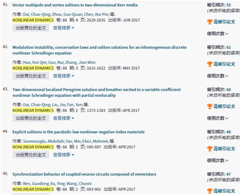 科学网—2020年1月nonlinear Dynamics本期esi高被引论文116篇 马军的博文