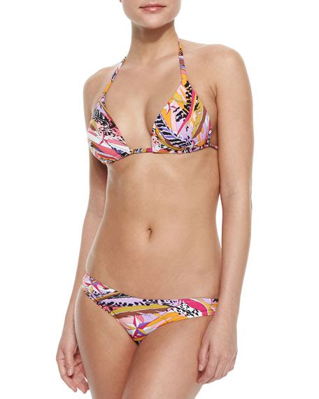 Emilio Pucci Oro Printed String Bikini Set Peonia