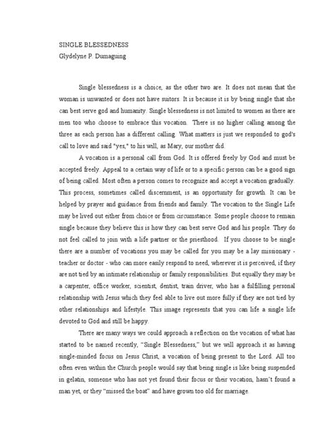 single blessedness religious life  married life  marriage