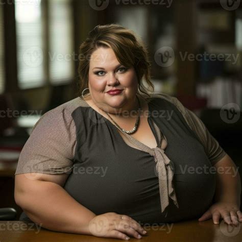 A Fat Woman Sitting At A Desk In An Office Generative Ai 32090333 Stock